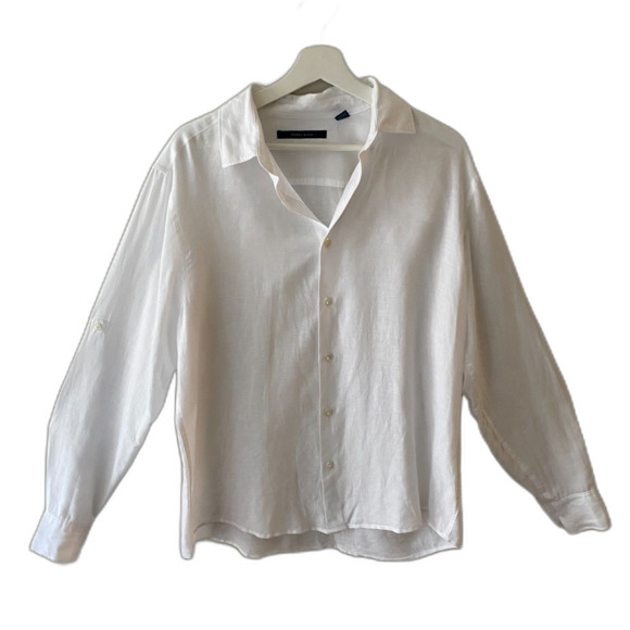 Perry Ellis Blouse Women's M White Linen Blend Button-Down Oversized Minimalist - Picture 8 of 8